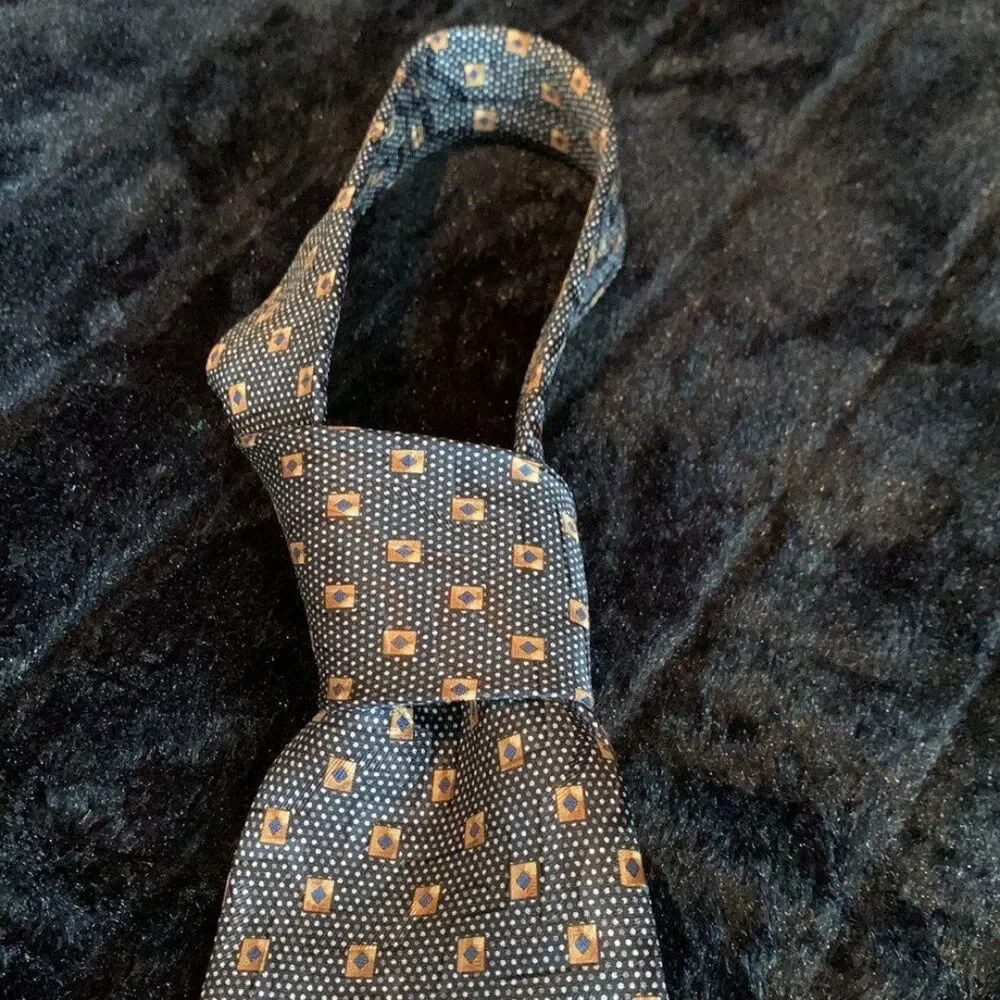 Ferrell Reed Made by Hand Silk Tie in Black, Gold & Blue